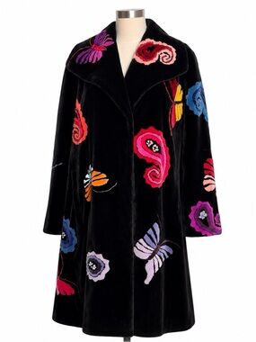 Authentic Zuki Sheared Real Beaver Coat with Butterfly & Paisley Motif - RARE